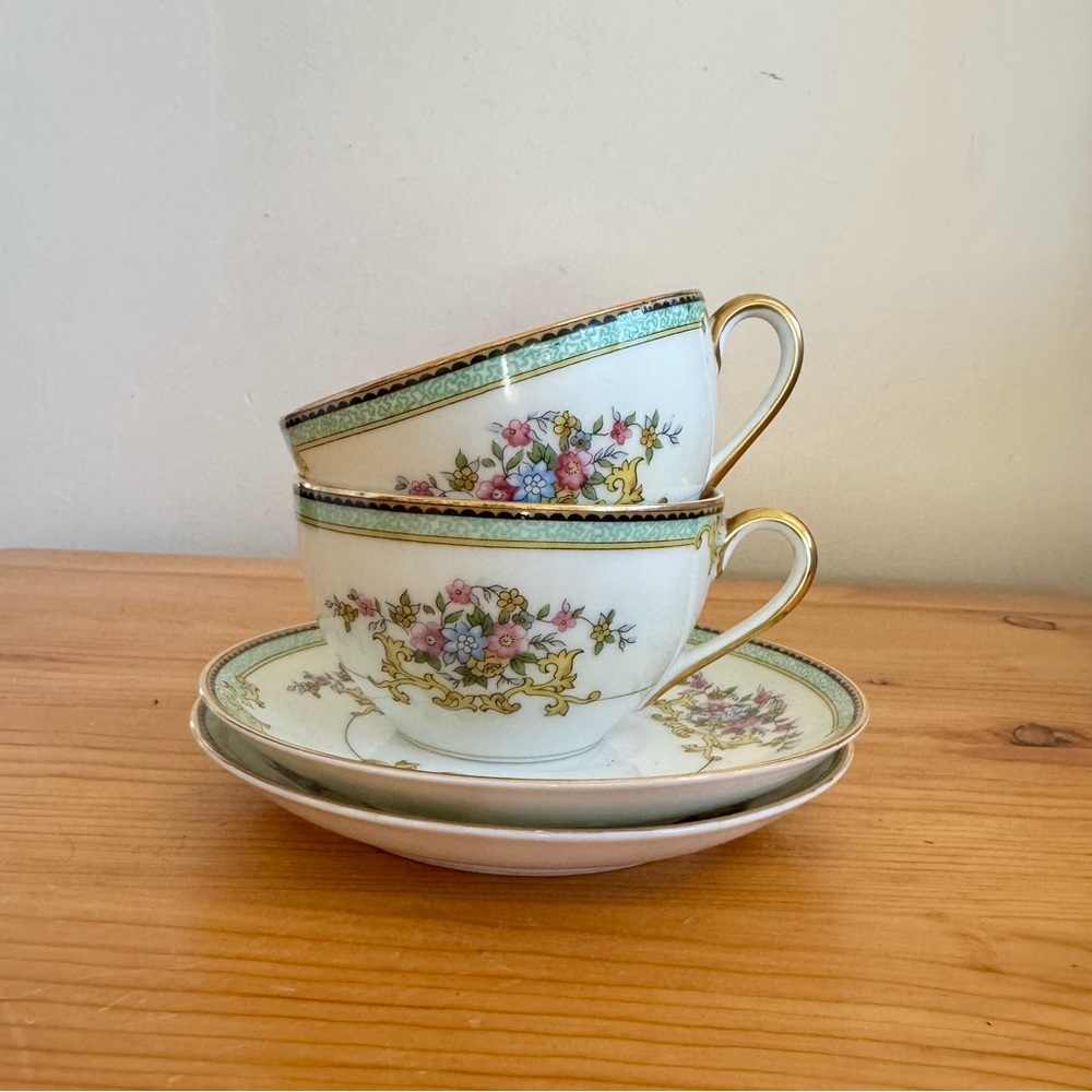 Antique Vintage 20s Noritake Alicia Pattern Tea Cup Saucer Plate Set 4 piece
